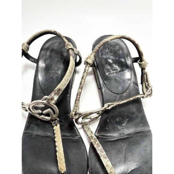 Gucci Thong Sandals Black w/ Silver GG Logo Python Accents Sz EU 34.5 4.5 - Picture 9 of 13